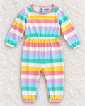 Old Navy pastel rainbow stripe baby girl romper, size 6-12 months