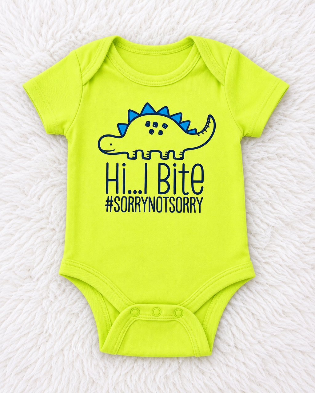 Lime green Hi I Bite dinosaur short sleeve bodysuit size 0-3 months