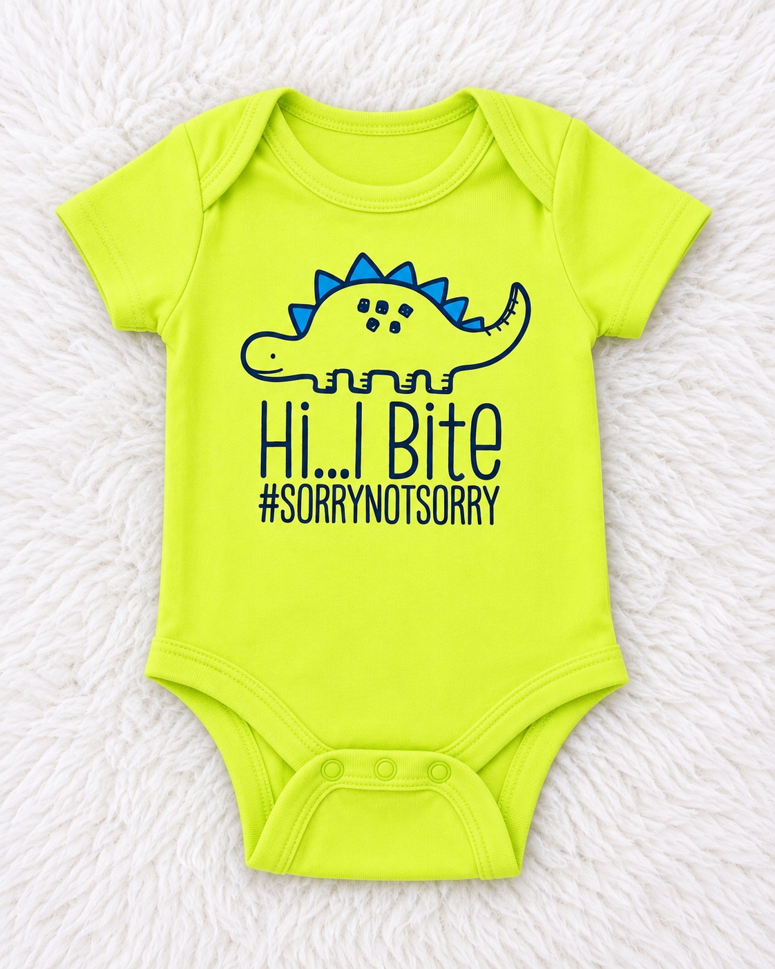Lime green Hi I Bite dinosaur short sleeve bodysuit size 0-3 months