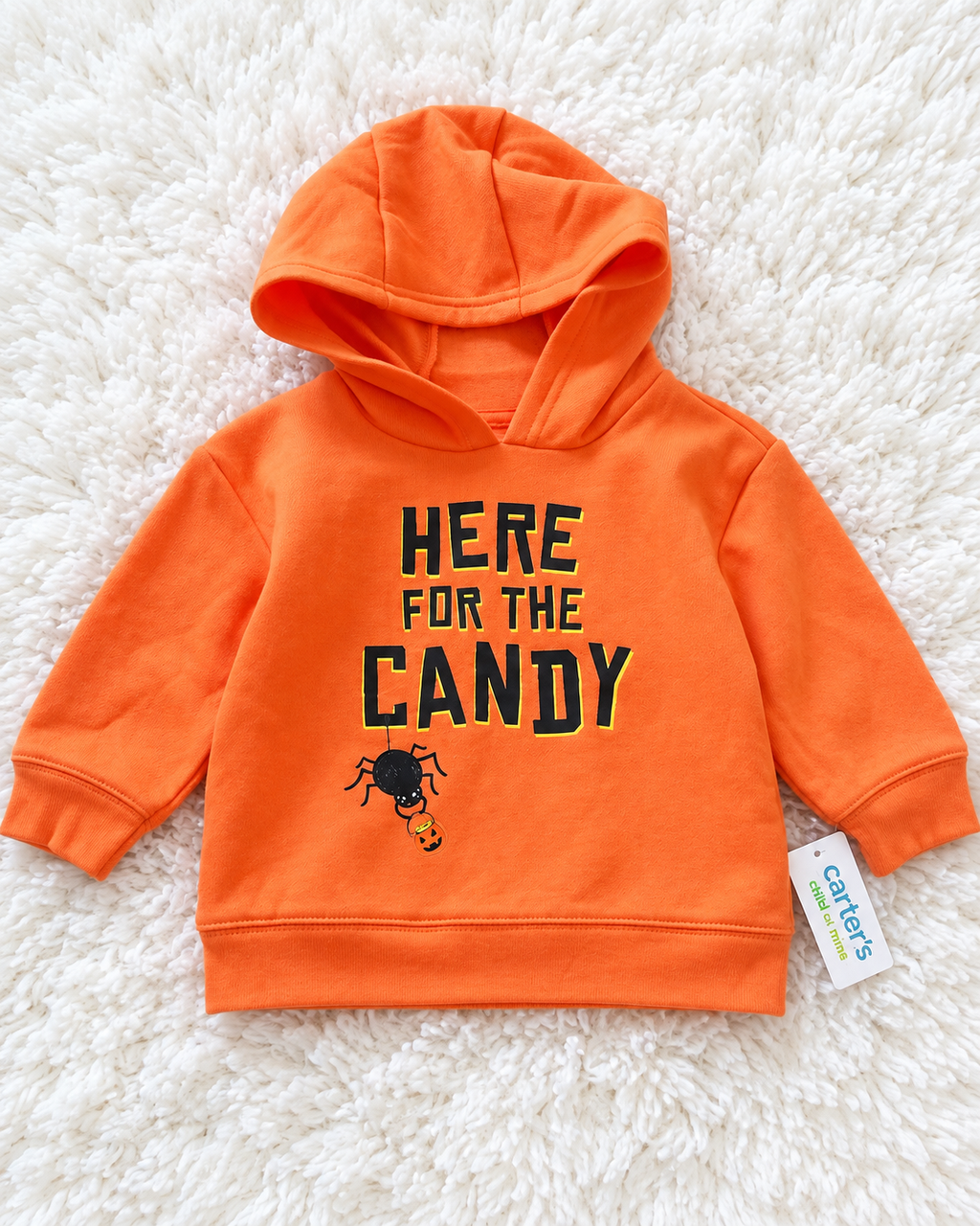 Carter's orange Here for the Candy Halloween hoodie, 18 months