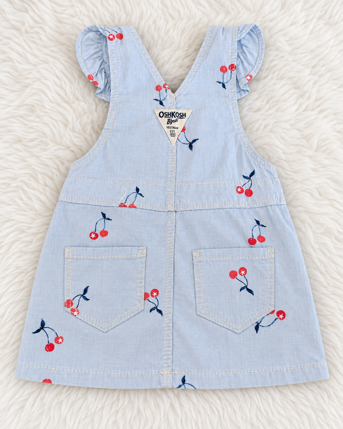OshKosh B'gosh light blue cherry print jumper dress size 6 months back