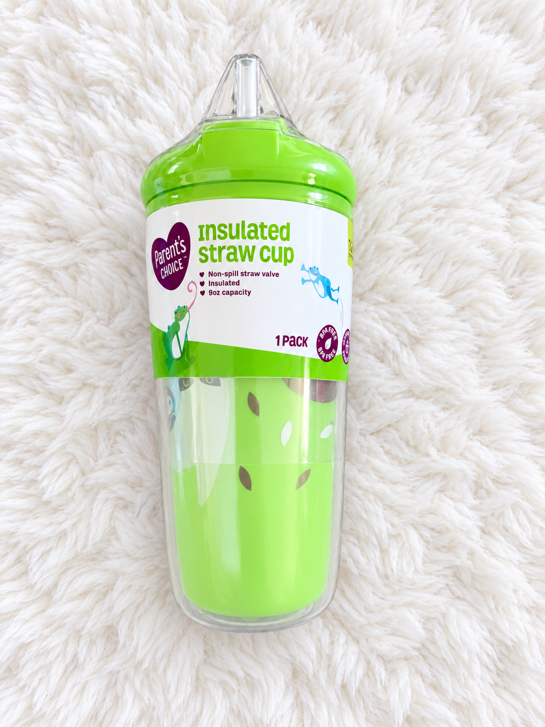 Parent's Choice green insulated straw cup 9 ounce