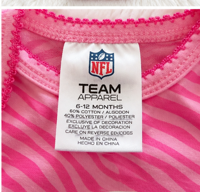 NFL Team Apparel size tag, 6-12 months