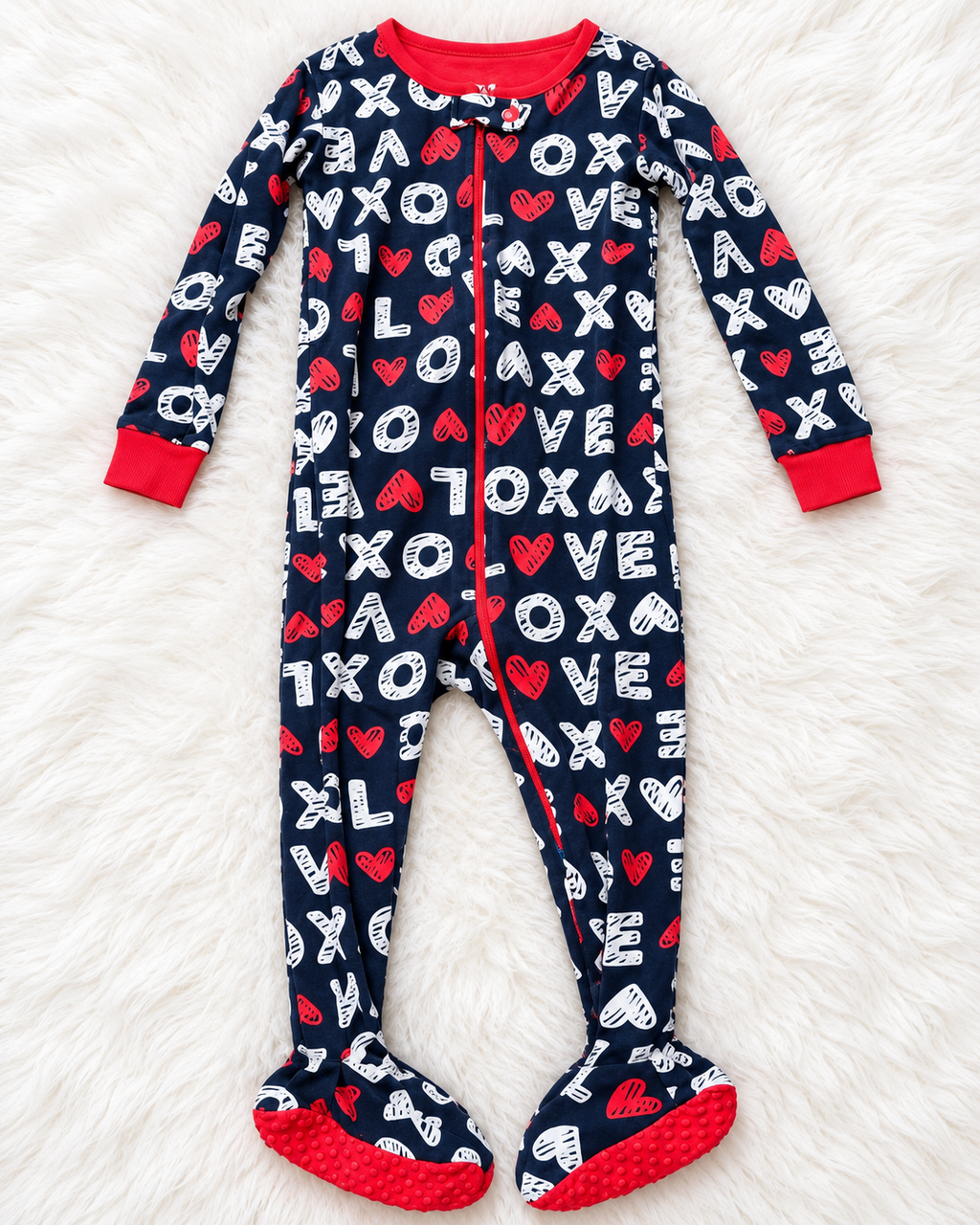 PJ Place navy red and white LOVE footed sleeper size 18-24 months
