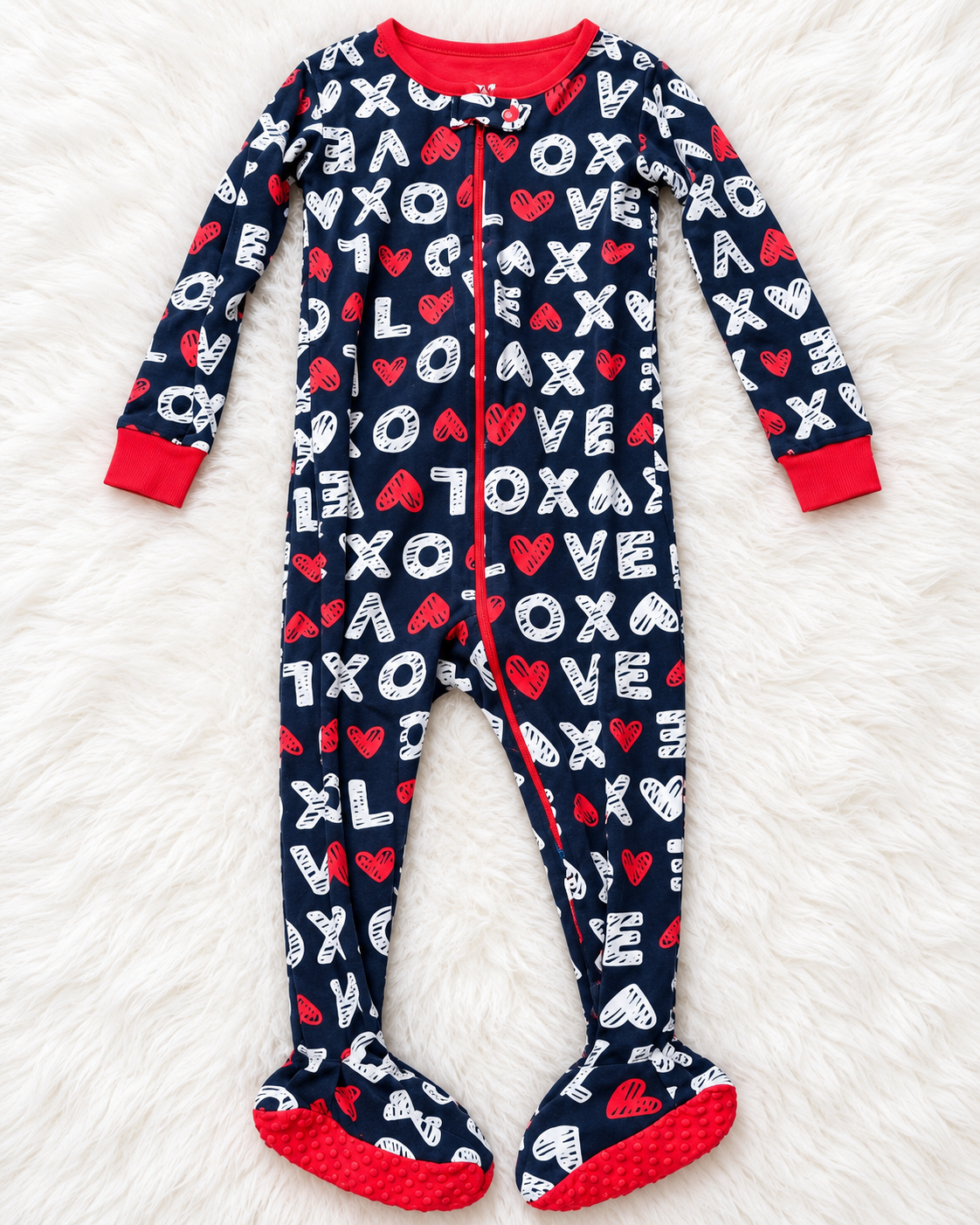 PJ Place navy red and white LOVE footed sleeper size 18-24 months
