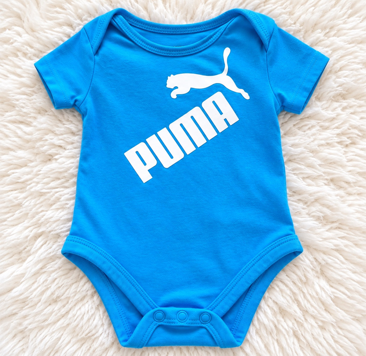 PUMA blue logo baby bodysuit, size 0-3 months