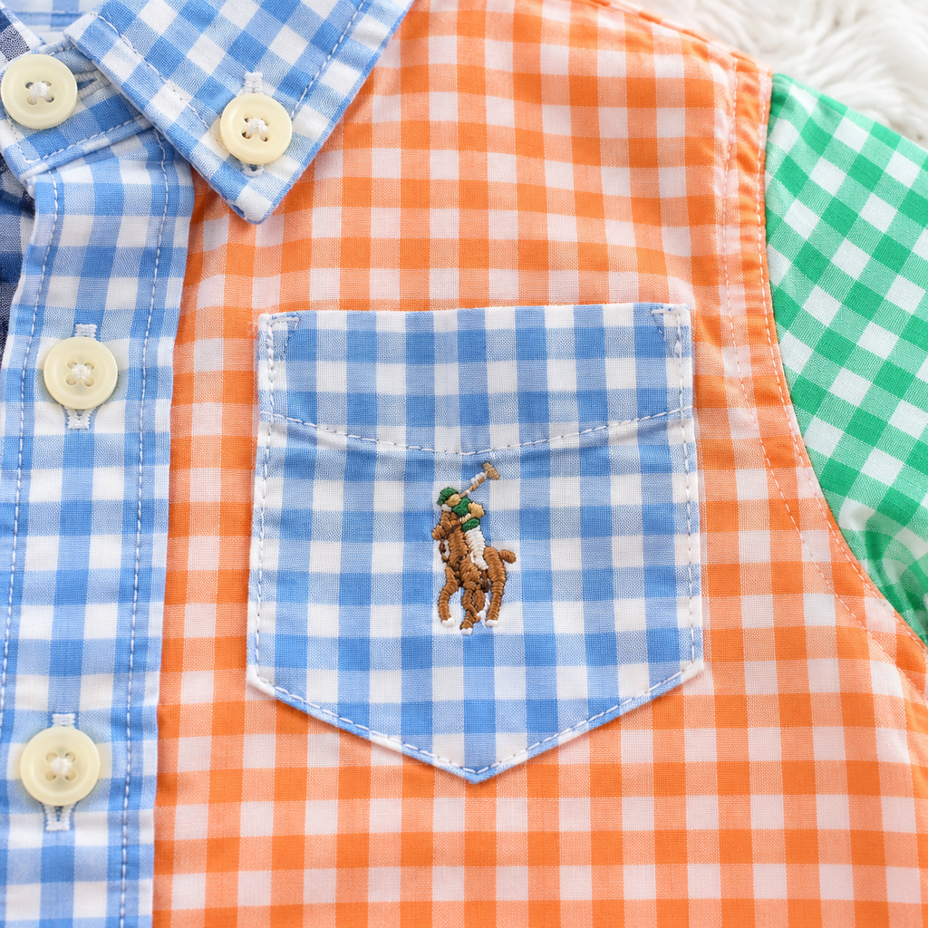 Ralph Lauren gingham baby romper pocket logo detail