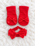 Red baby bow socks and matching headband set