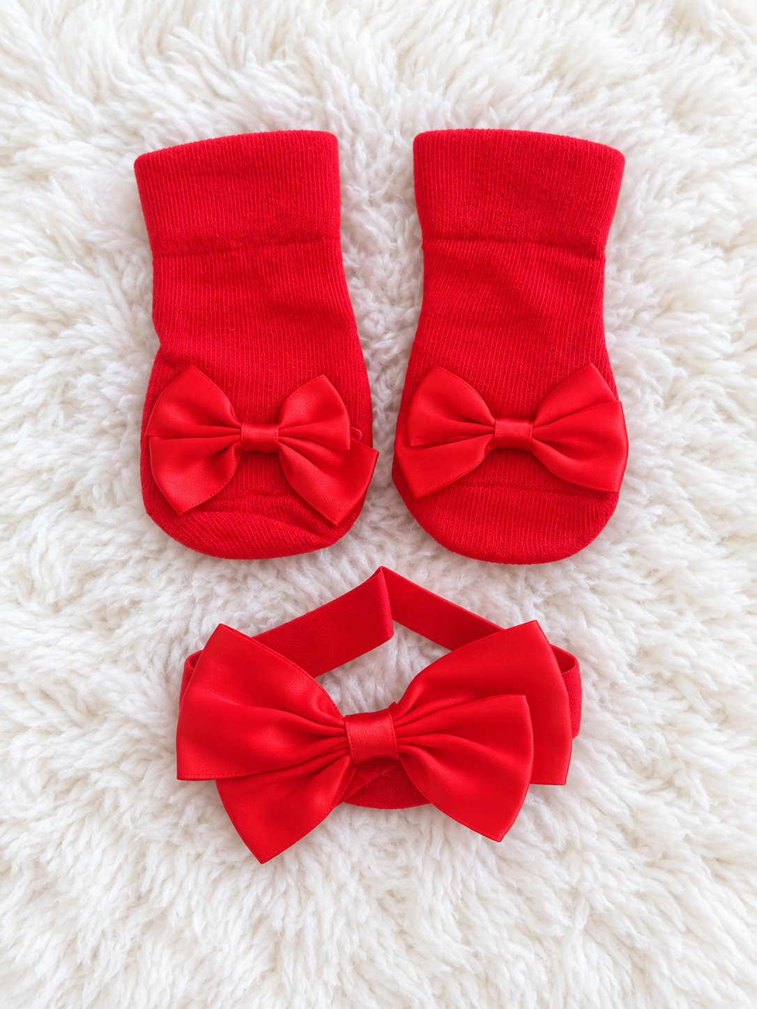 Red baby bow socks and matching headband set