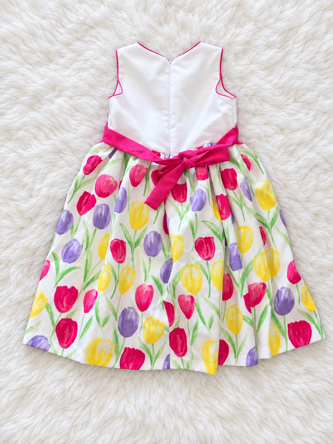 Back of girls size 8 tulip print dress