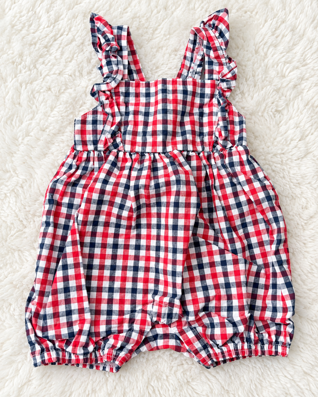 Way to Celebrate patriotic red white and blue gingham baby romper 3-6 months