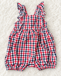 Way to Celebrate patriotic red white and blue gingham baby romper 3-6 months