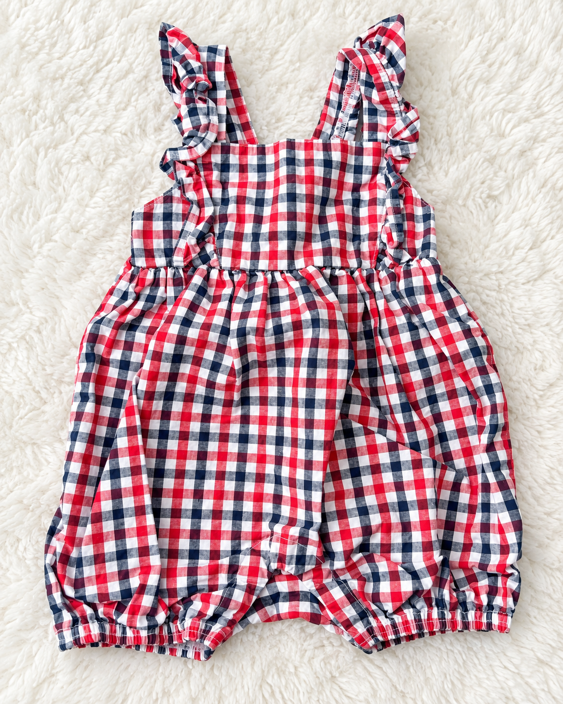 Way to Celebrate patriotic red white and blue gingham baby romper 3-6 months