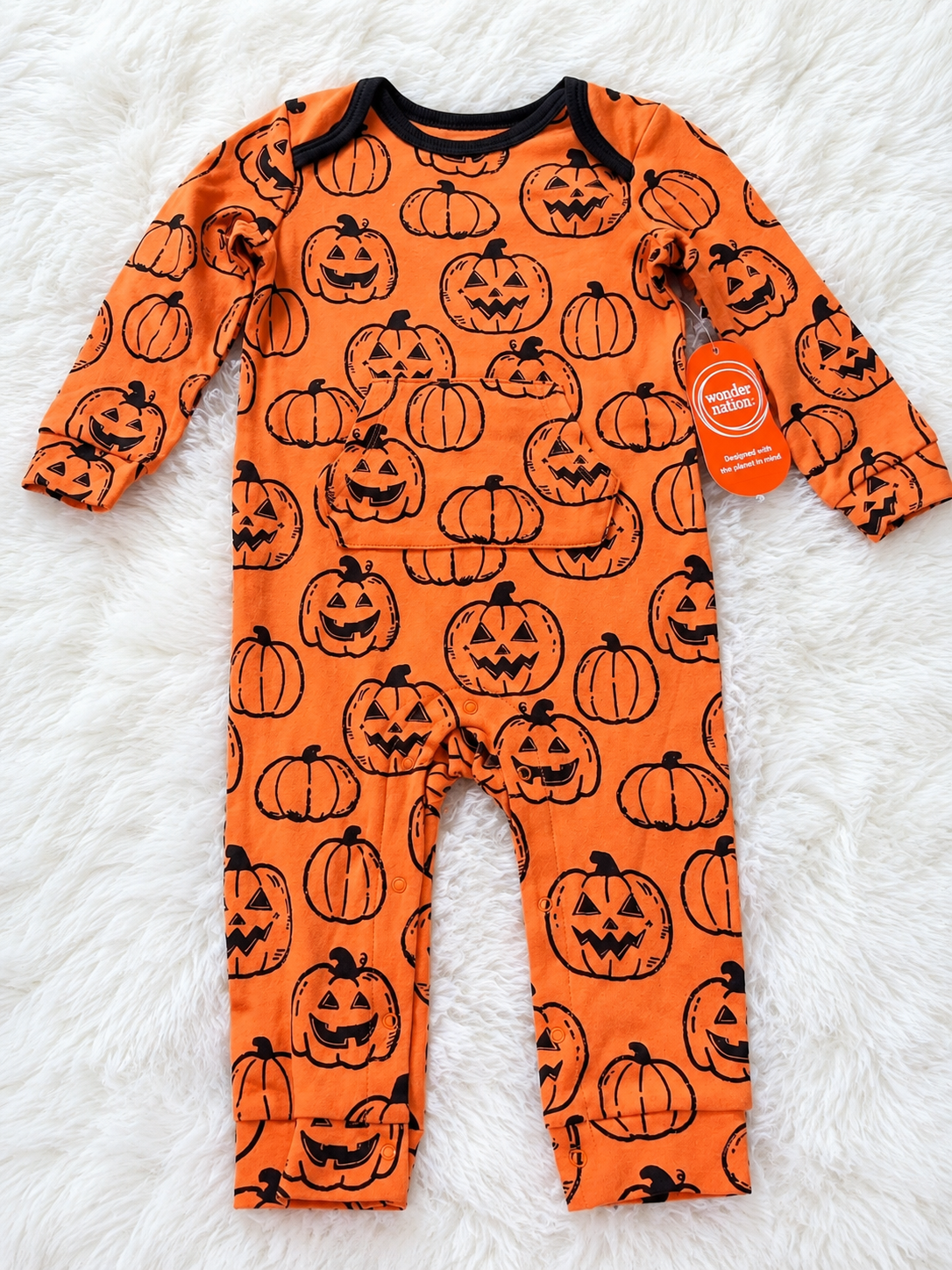 Wonder Nation orange Halloween pumpkin romper, size 18 months